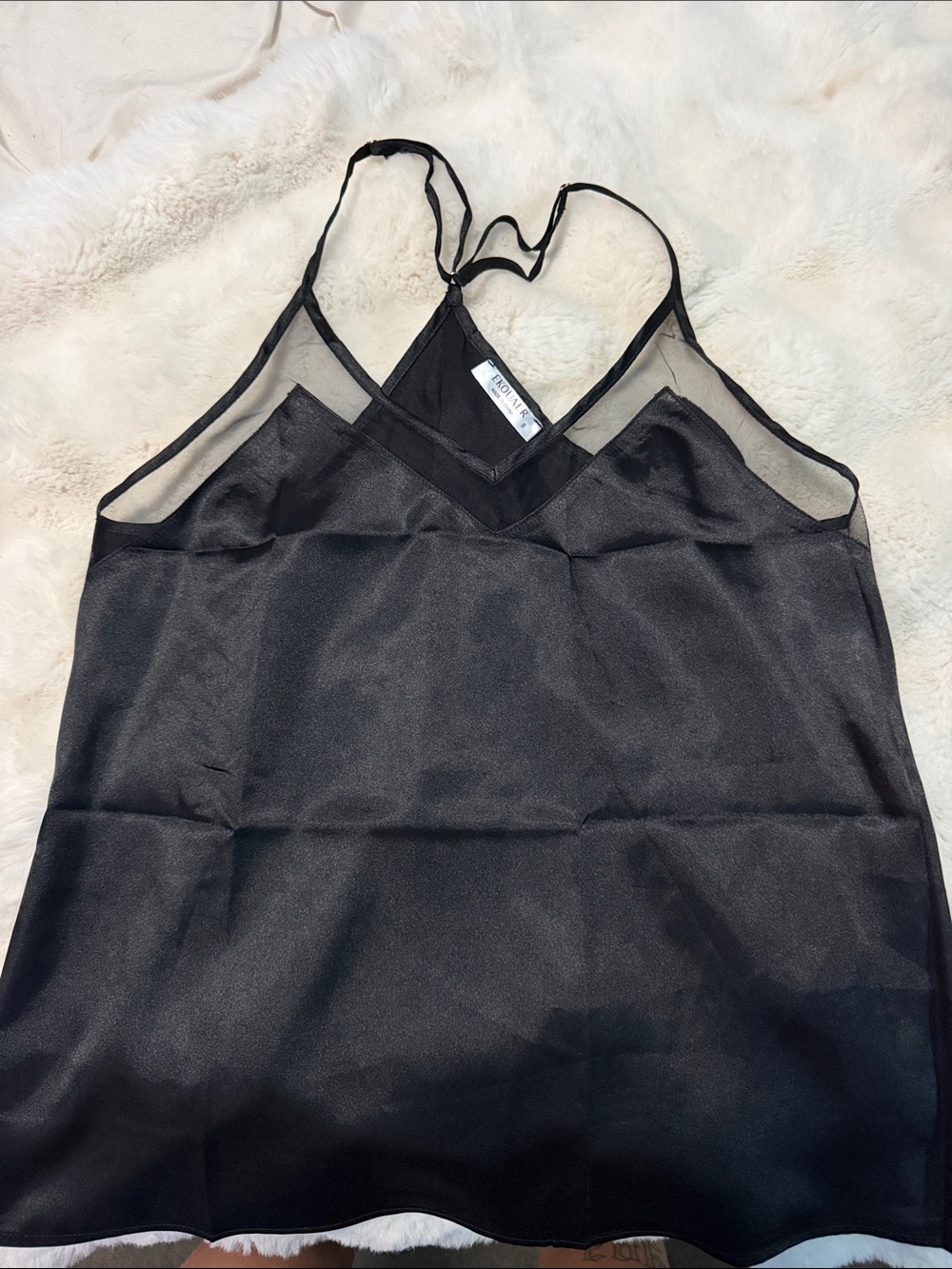 Black Satin Mesh-Trim Cami - Women